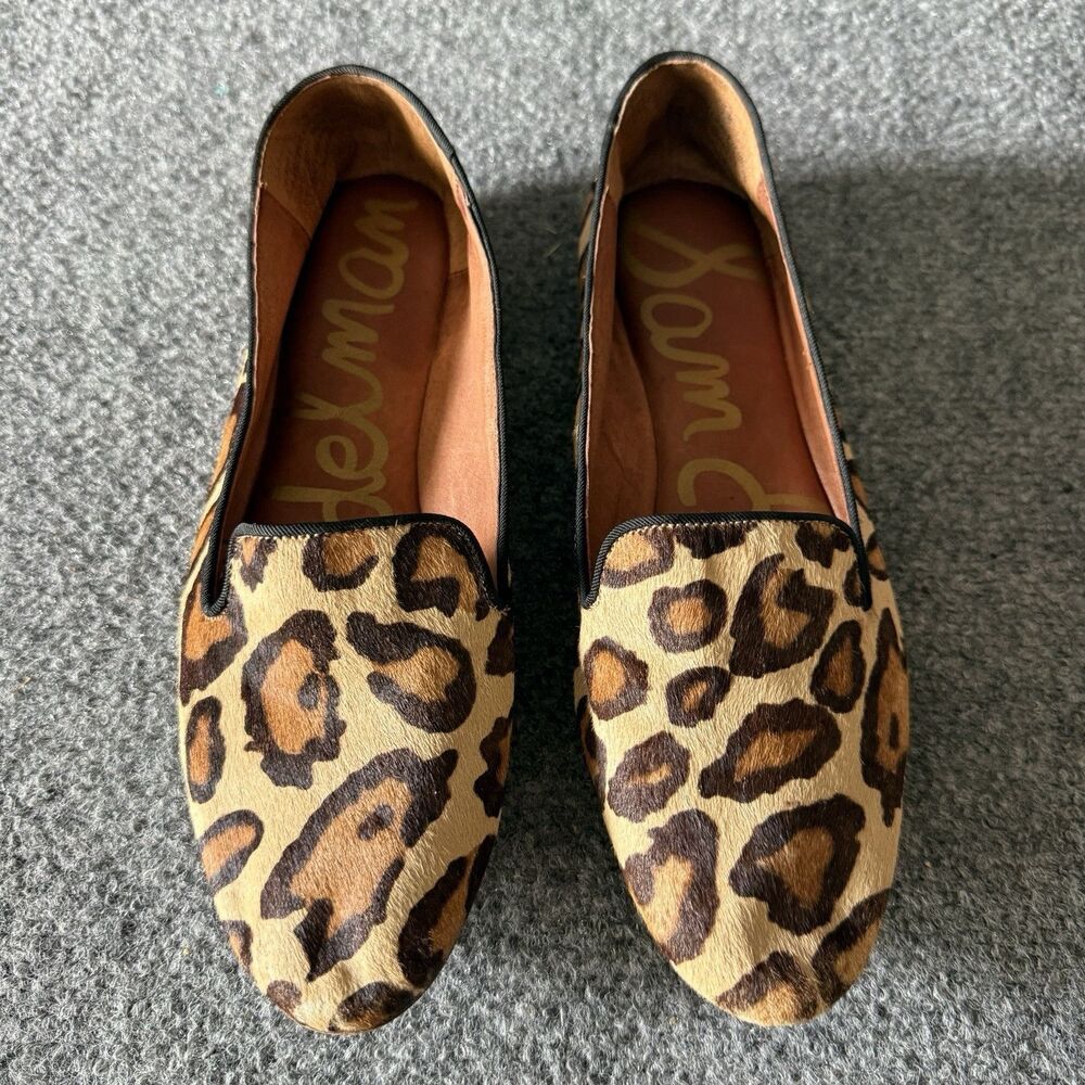 Sam Edelman Jordy Leopard Print Canvas Slip-On Loafer Flats Leather Women 7.5 M